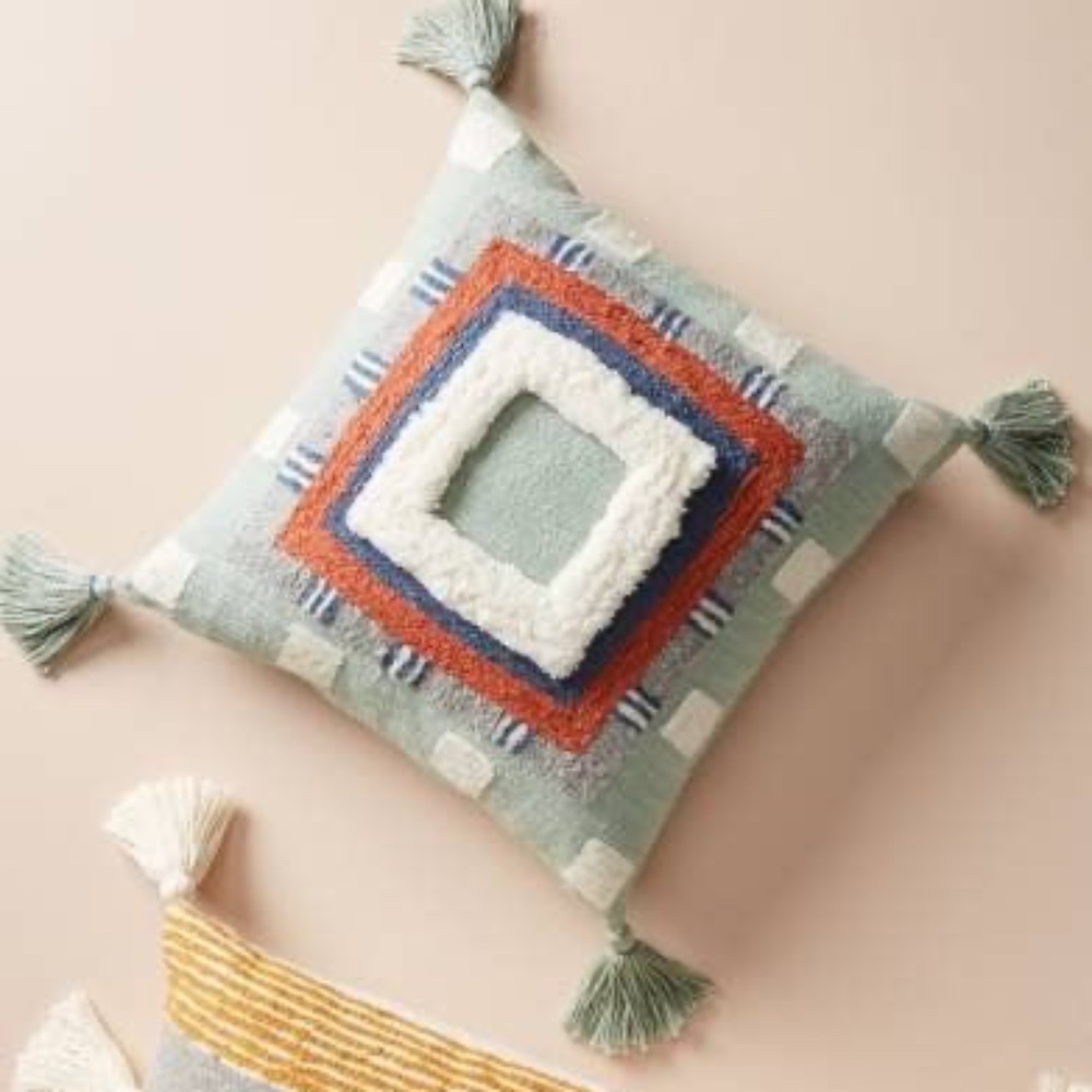 Anthropologie Rayas Iris Blue Tufted Geometric Pillow